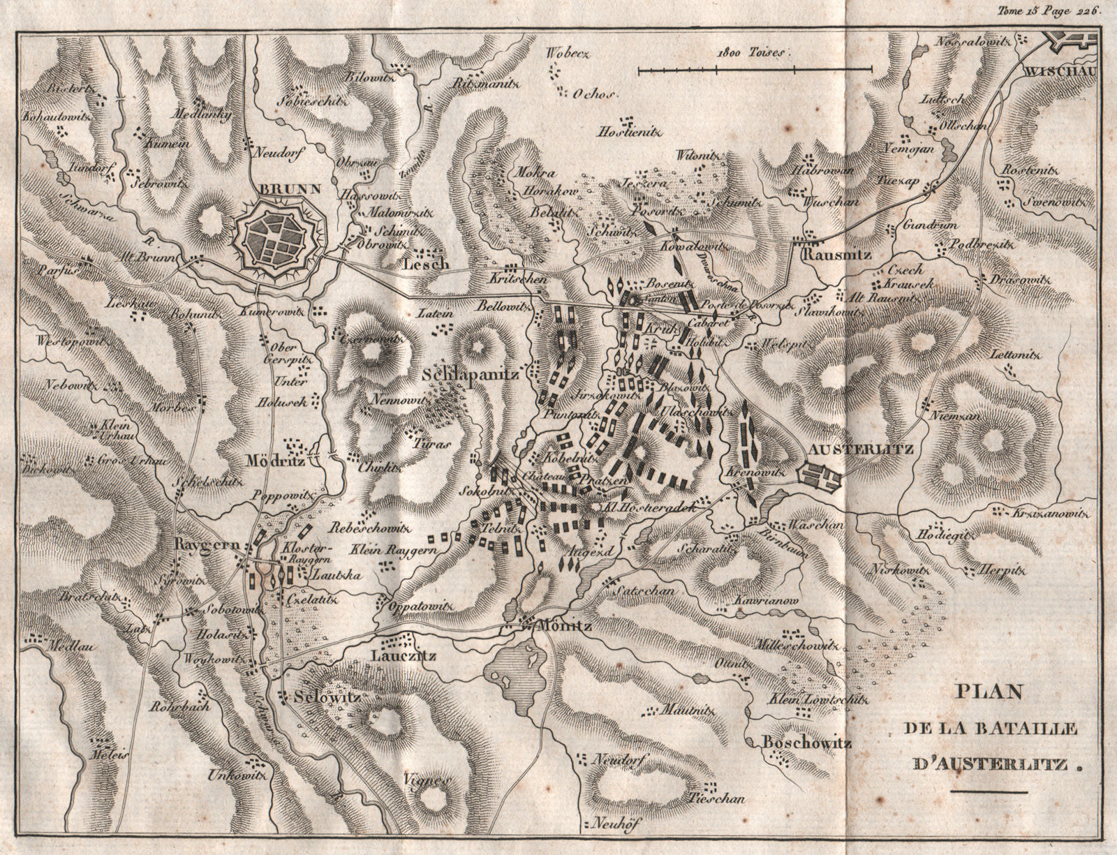 Plan of the BATTLE OF AUSTERLITZ (Slavkov u Brna). Brno. Czech Republic 1819 map